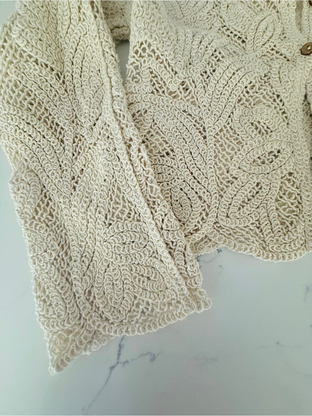 Cream Crochet Button-Front Women's Sweater - Picture 3 of 6